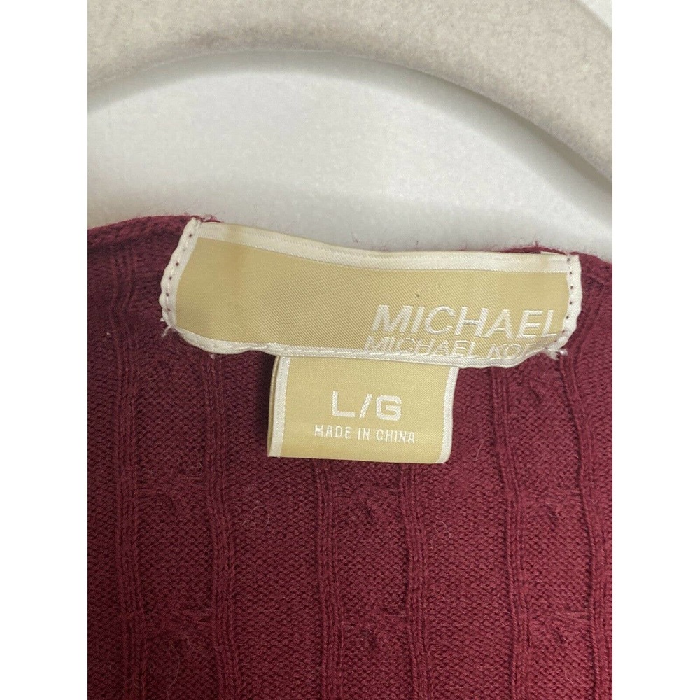Michael Kors Cable Knit red hooded Button Cardigan Sweater size large - Picture 4 of 7